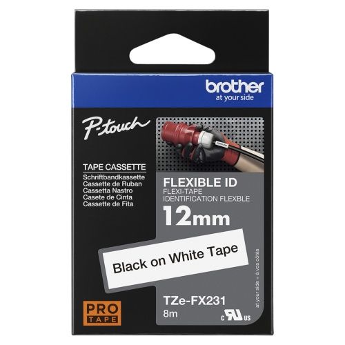 Brother TZe-FX231 Flexible Labelling Tape 12mm 8m, Black on White – 5