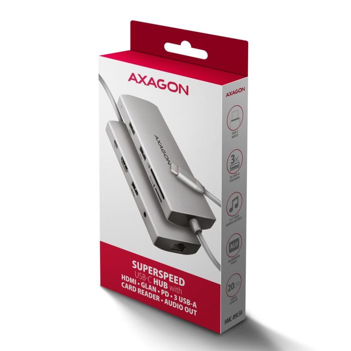 I/O HUB USB-C 9IN1 5GBPS/0.2M HMC-8HLSA AXAGON – 9