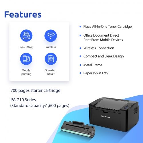 Printer Pantum P2500W, Laser monochrome, A4, Wi-Fi – 3