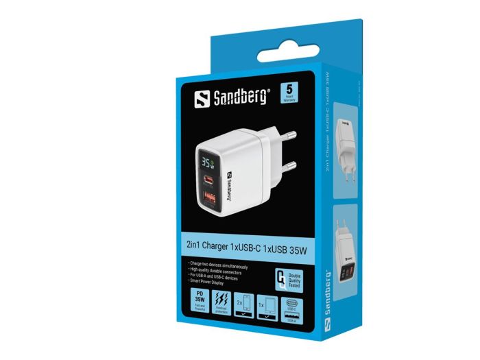 SANDBERG 2in1 Charger 1xUSB-C 1xUSB 35W – 2