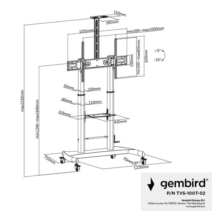 TV SET ACC FLOOR STAND 60-100"/TVS-100T-02 GEMBIRD – 15