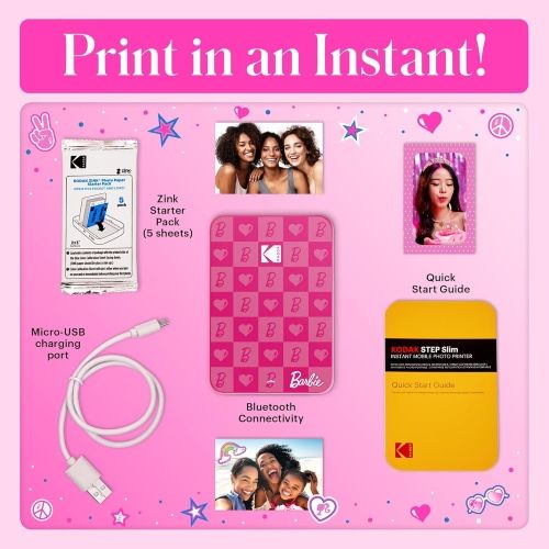 Barbie x Kodak STEP Slim Instant Mobile Photo printer Colour ZINK 2x3'' 1ppm, Bluetooth, Pink – 3