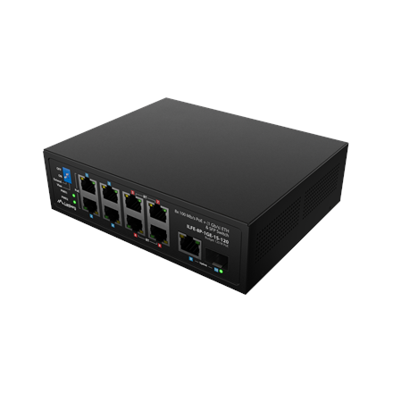 Lanberg Switch PoE 4xBT 4xAT SFP/ETH Din Unmanagment Fast Ethernet ILFE-8P-1GE-1S-120 Unmanaged