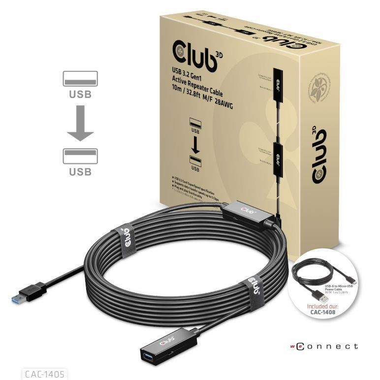 CABLE USB3.2 REPEATER 10M/M/F CAC-1405 CLUB3D