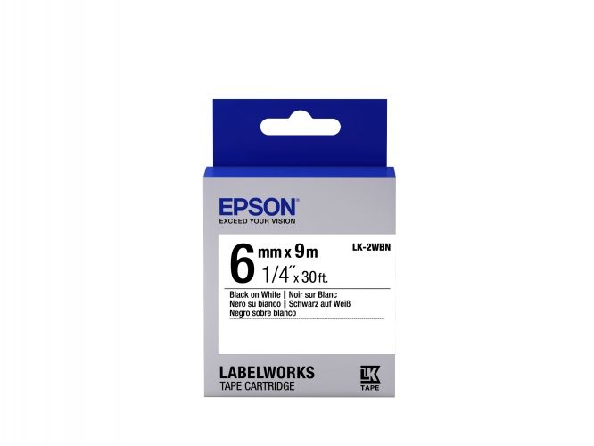 Epson LK-2WBN (C53S652003) Label Tape Cartridge, Standard, Black on White (6mm, 9m)