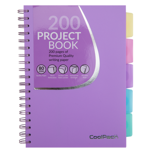 Coolpack spiral note book B5, PP, 200 pages ,square, pastel purple