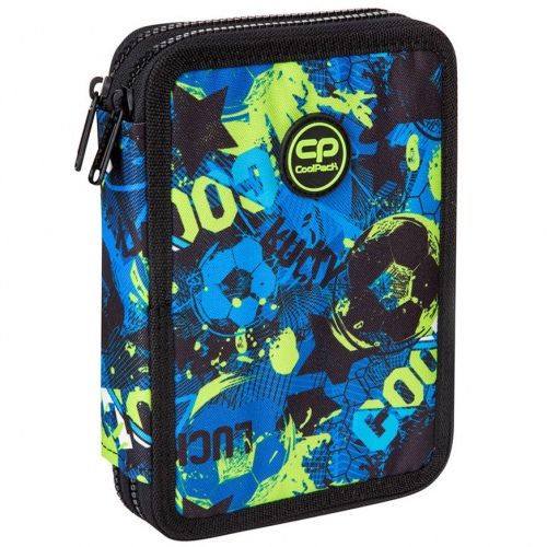 Double decker school pencil case with equipment CoolPack Jumper XL Football Green